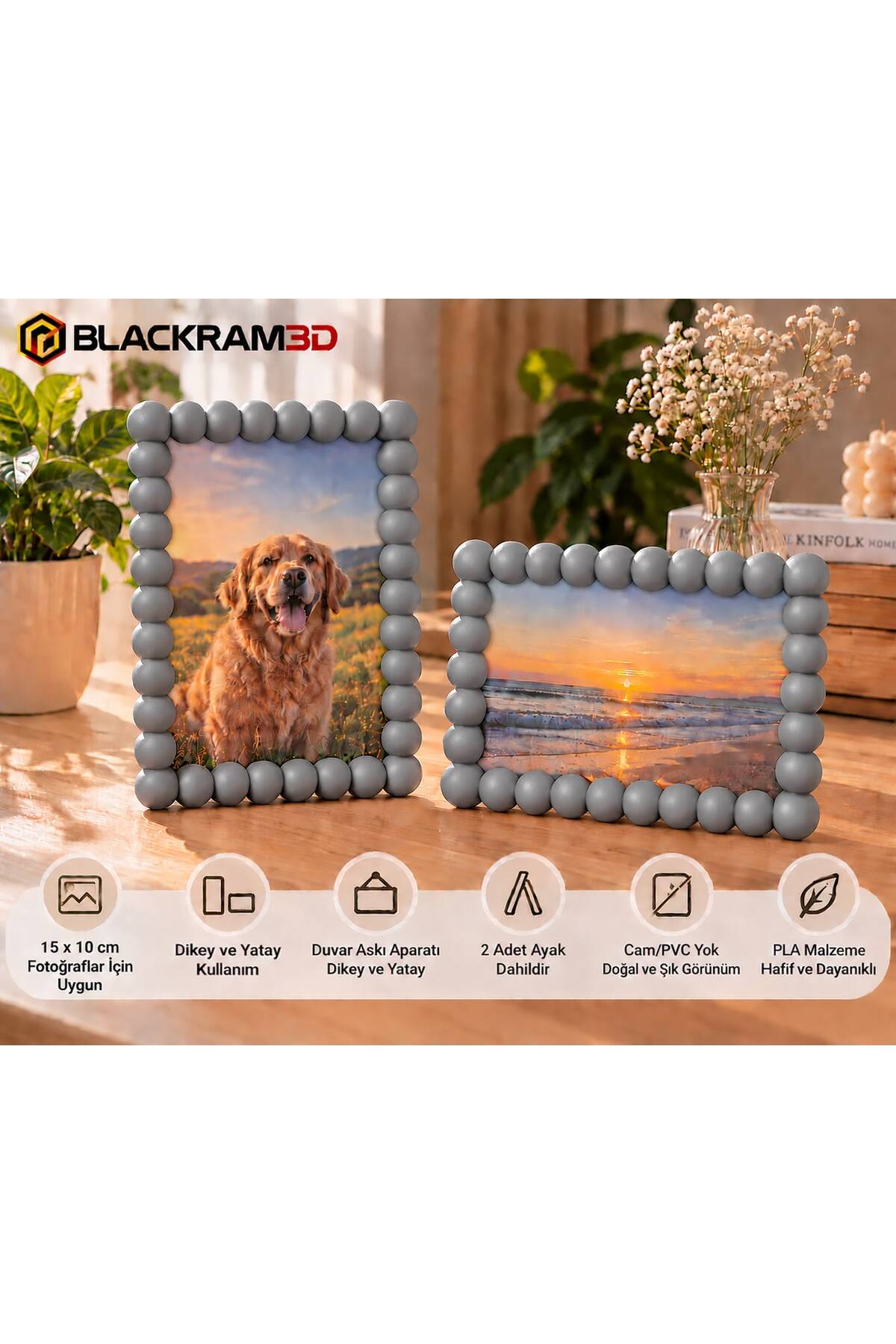 Bubble Fotoğraf Çerçevesi – 10x15 cm Fotoğraf Uyumlu, Dikey/Yatay Kullanım, Ayaklı ve Duvara Asılabilir