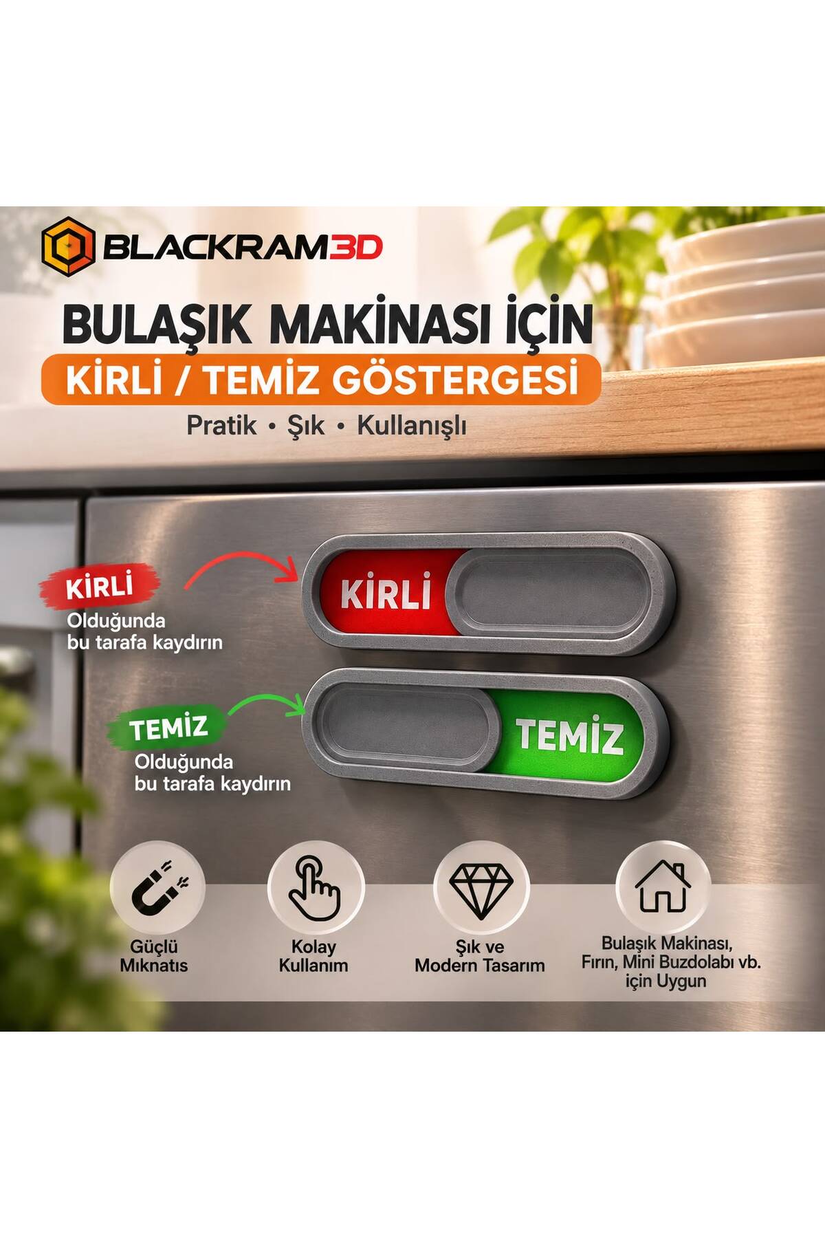 Bulaşık Makinesi Kirli Temiz Göstergesi – Mıknatıslı Durum Gösterge Aparatı