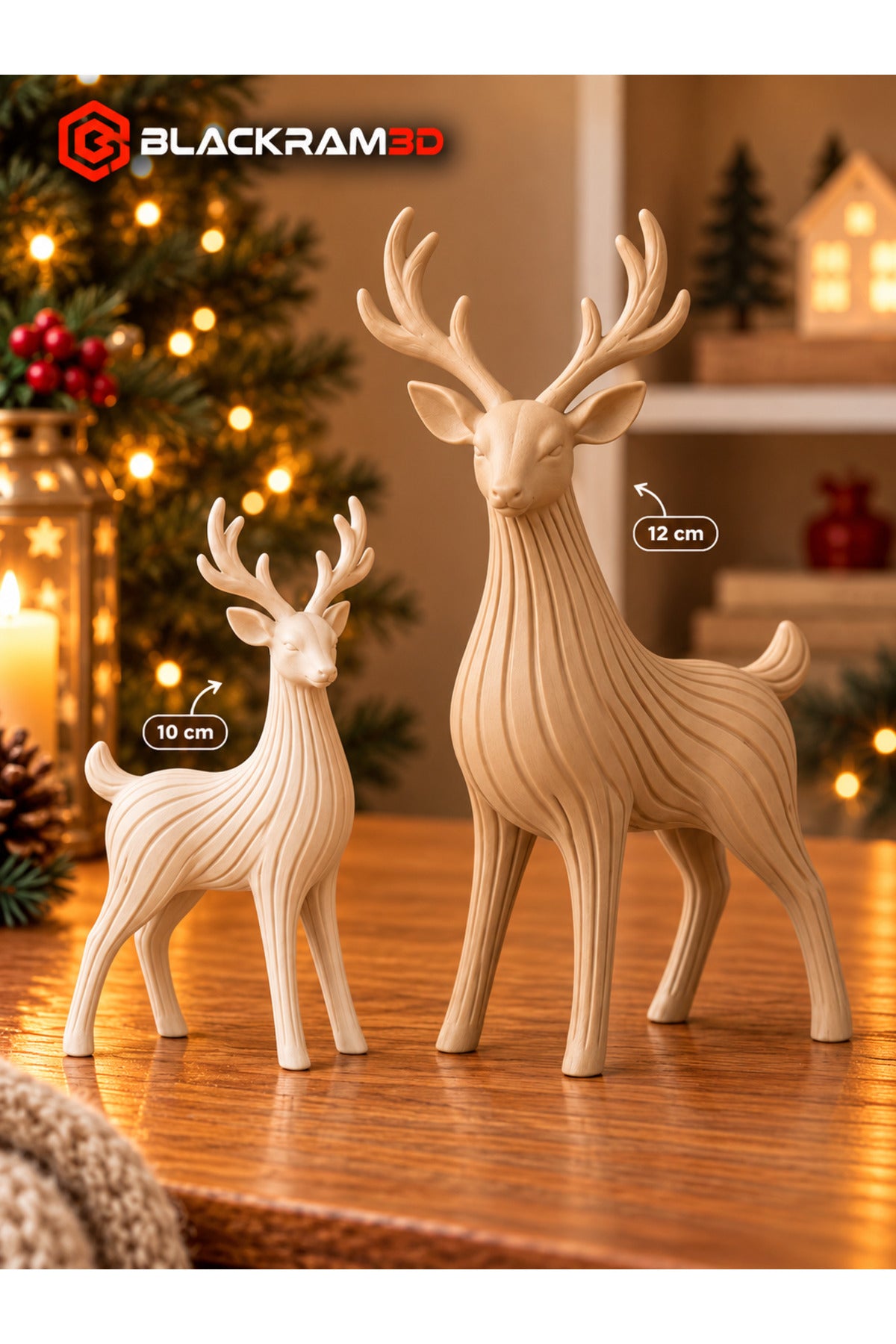 Dekoratif Ayakta Geyik Biblo Seti | 2’li Geyik Figürü | 10 cm - 12 cm