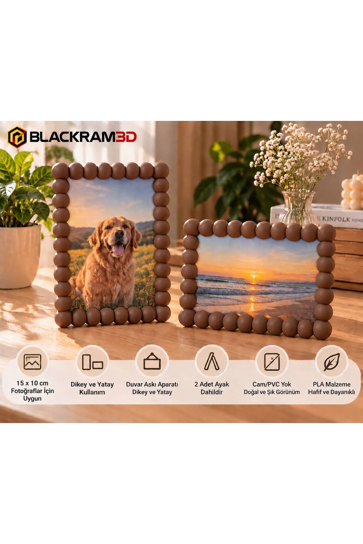 Bubble Fotoğraf Çerçevesi – 10x15 cm Fotoğraf Uyumlu, Dikey/Yatay Kullanım, Ayaklı ve Duvara Asılabilir