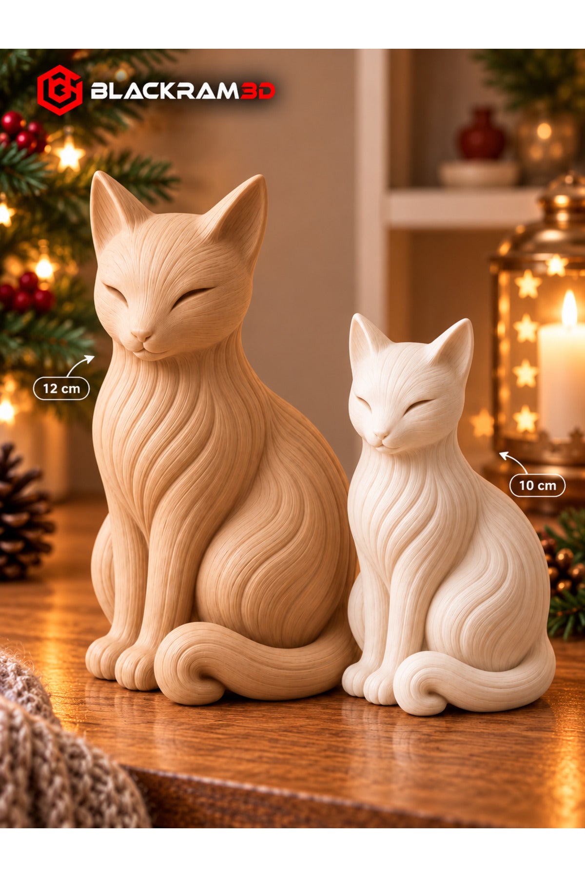 Dekoratif Kedi Biblo Seti | 2’li Kedi Figürü | 10 cm - 12 cm
