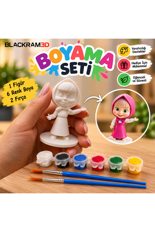 Ayıcık ve Kız 3D Boyama Seti – 2’li Figür, 6 Renk Boya ve 2 Fırça Boyama Kiti