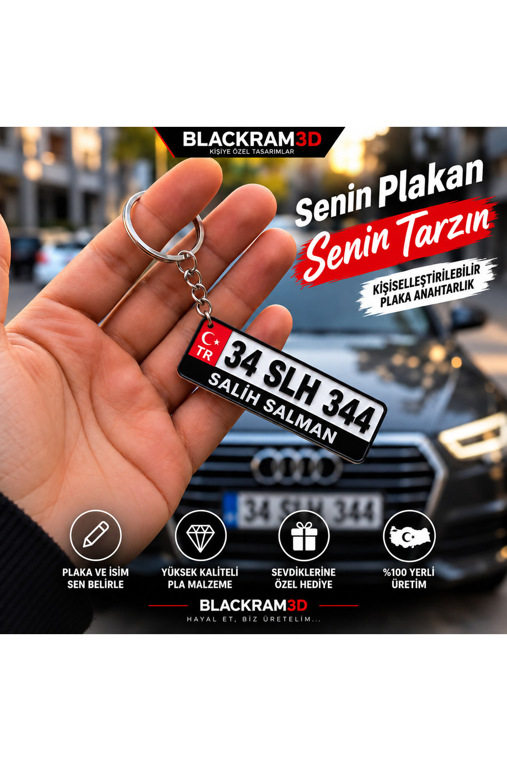 Kişiye Özel Plaka Anahtarlık | İsim ve Yazı Özelleştirilebilir | Kırmızı & Mavi Seçenek