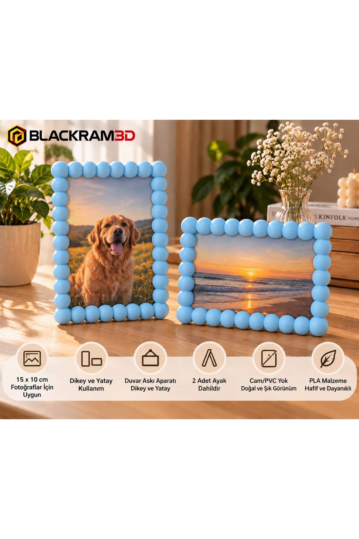 Bubble Fotoğraf Çerçevesi – 10x15 cm Fotoğraf Uyumlu, Dikey/Yatay Kullanım, Ayaklı ve Duvara Asılabilir