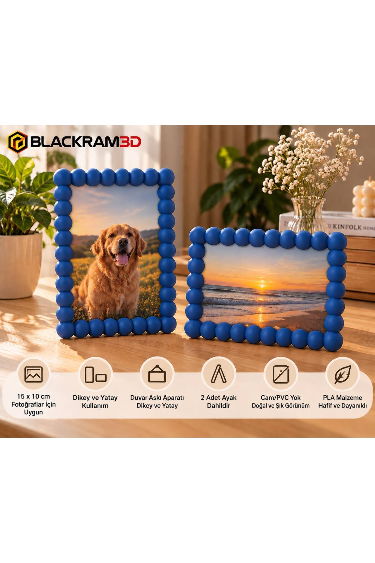 Bubble Fotoğraf Çerçevesi – 10x15 cm Fotoğraf Uyumlu, Dikey/Yatay Kullanım, Ayaklı ve Duvara Asılabilir