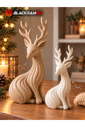 Dekoratif Oturan Geyik Biblo Seti | 2’li Geyik Figürü | 10 cm - 12 cm