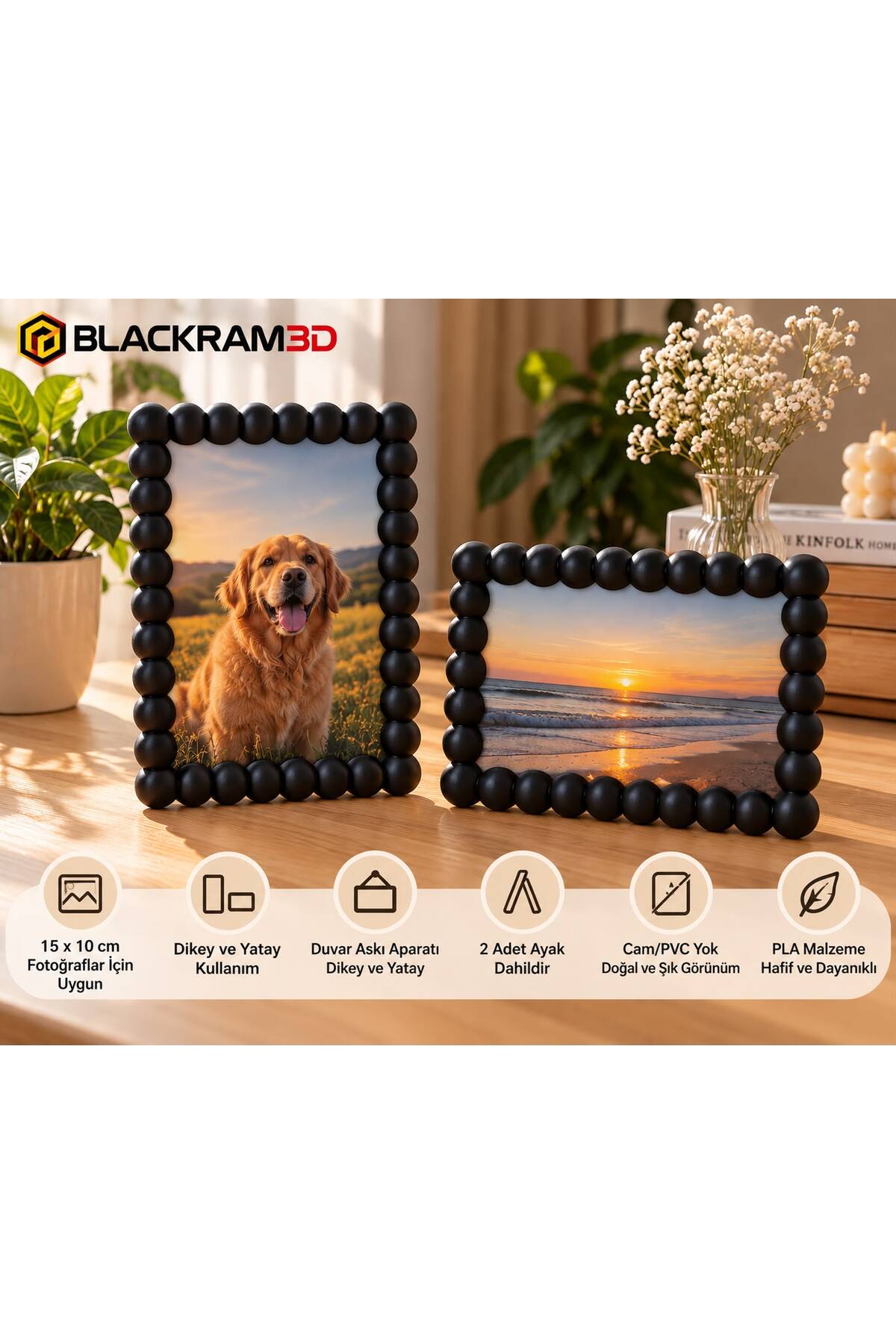 Bubble Fotoğraf Çerçevesi – 10x15 cm Fotoğraf Uyumlu, Dikey/Yatay Kullanım, Ayaklı ve Duvara Asılabilir