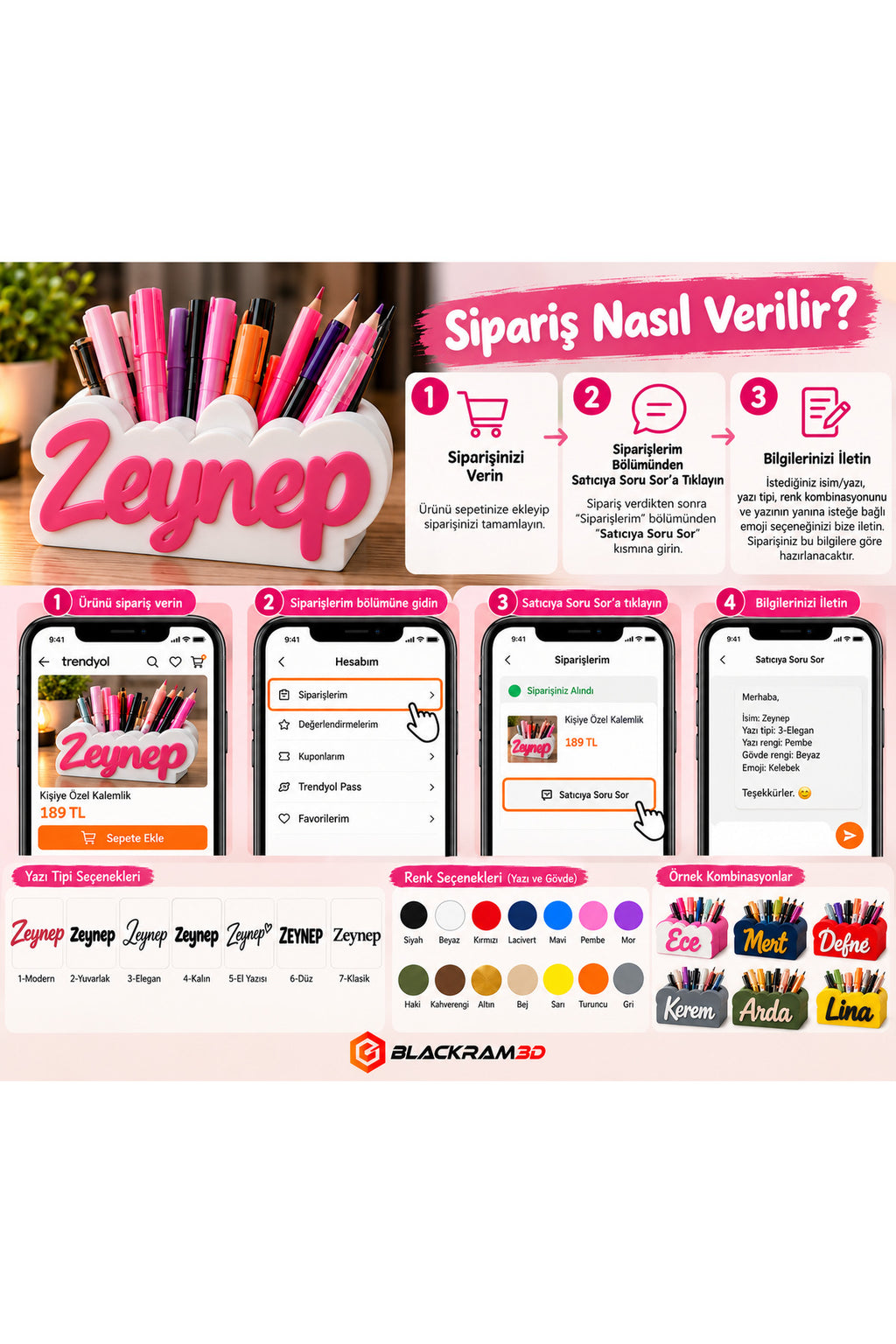 Kişiye Özel Kalemlik | İsim ve Yazı Tipi Özelleştirilebilir | Renk Seçenekli