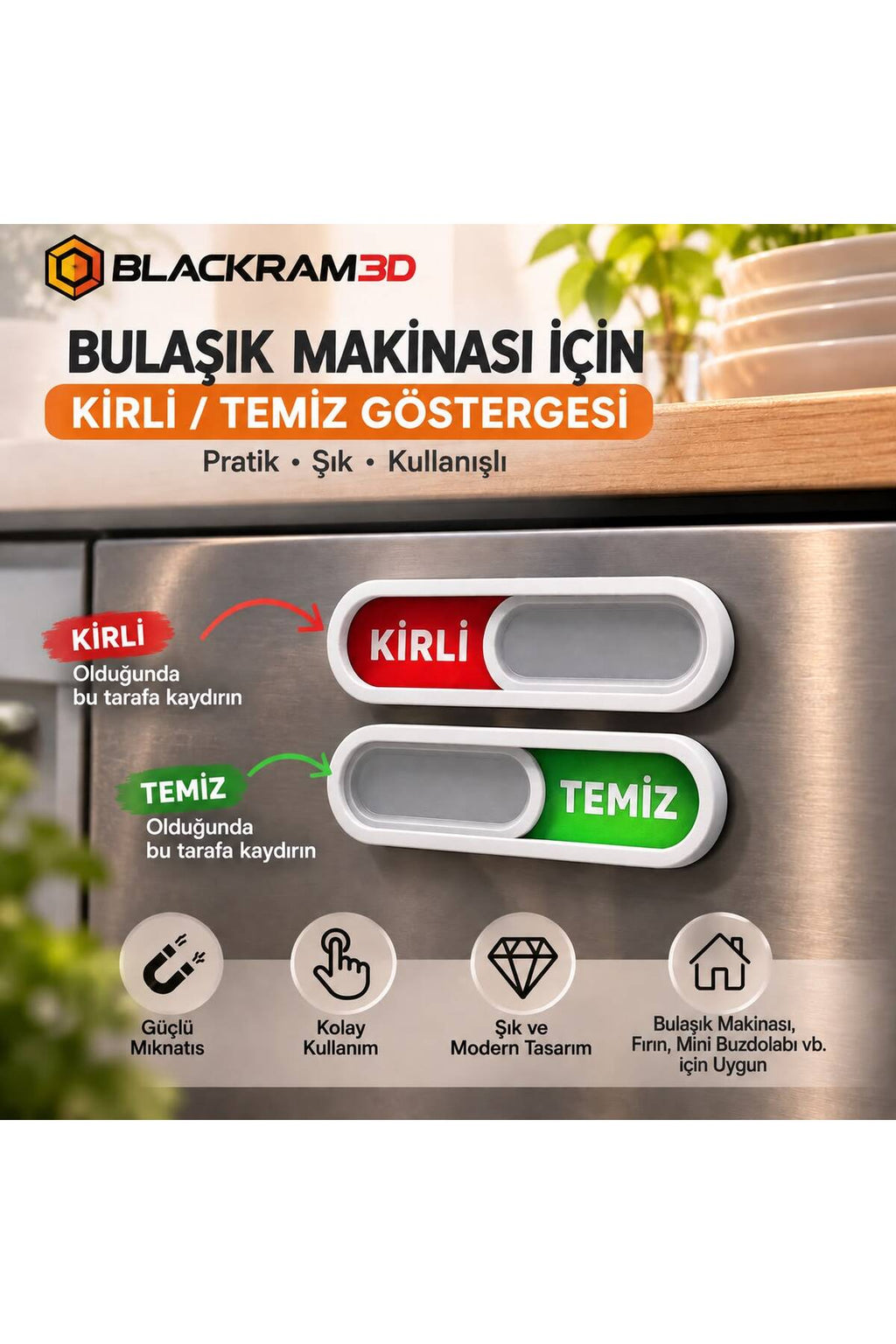 Bulaşık Makinesi Kirli Temiz Göstergesi – Mıknatıslı Durum Gösterge Aparatı