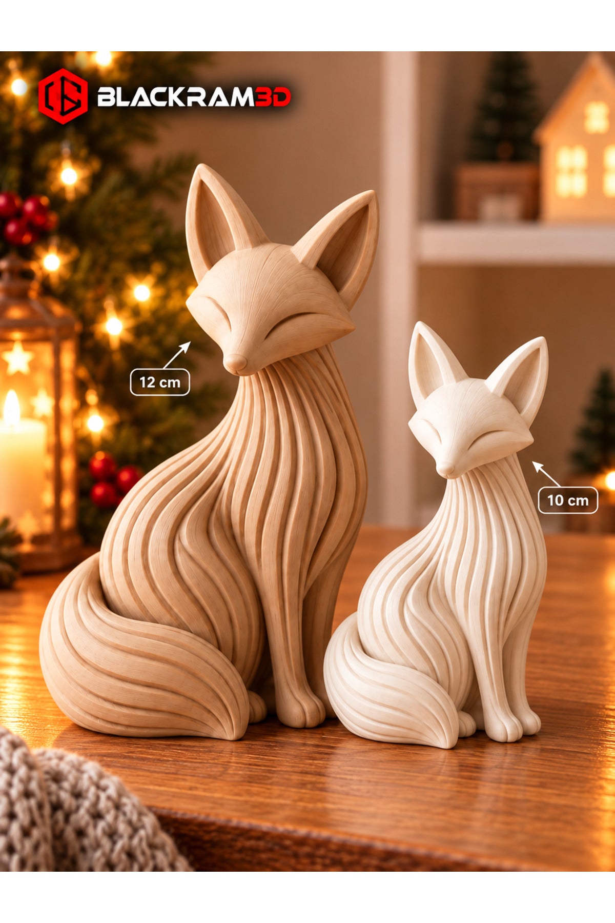 Dekoratif Oturan Tilki Biblo Seti | 2’li Tilki Figürü | 10 cm - 12 cm