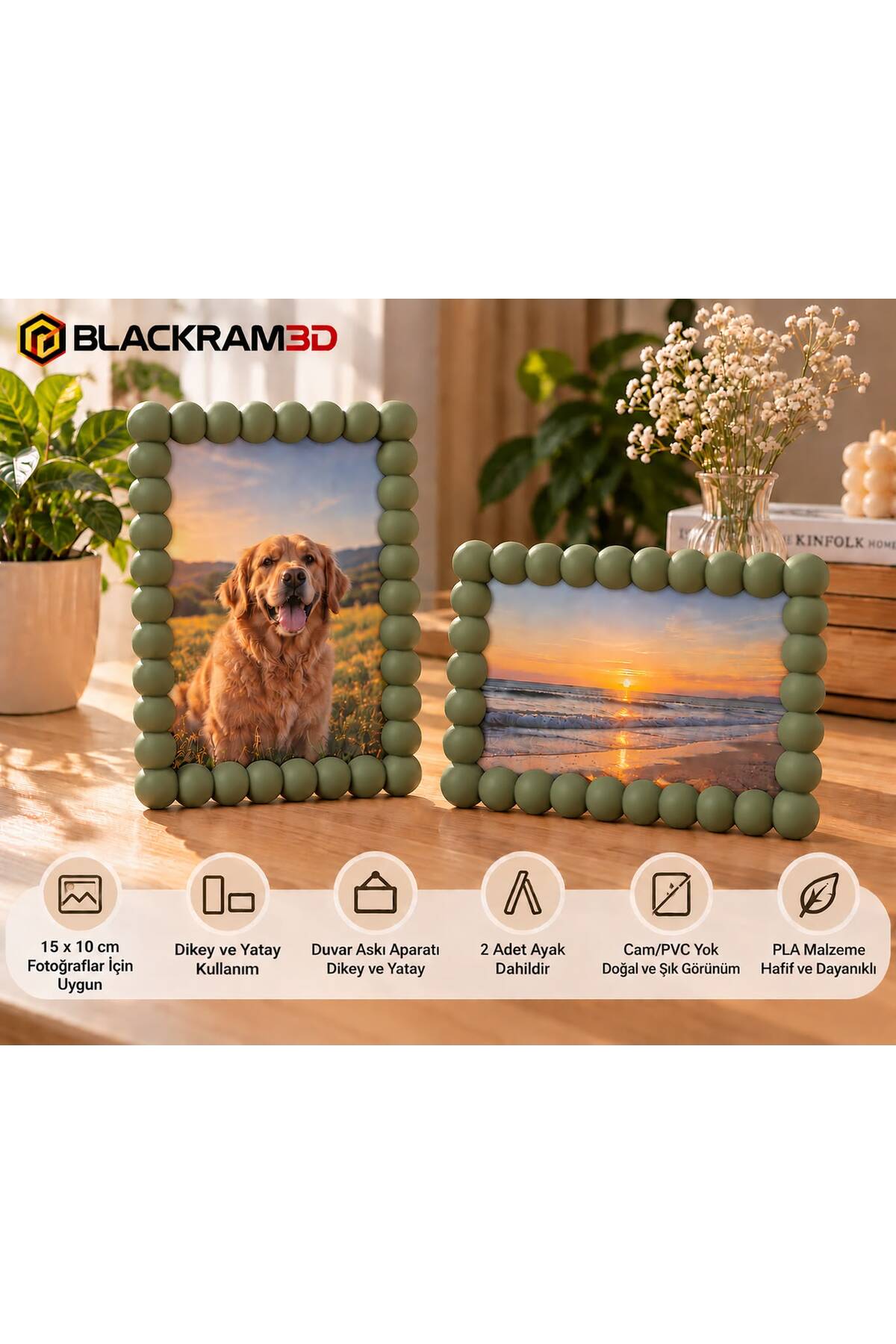 Bubble Fotoğraf Çerçevesi – 10x15 cm Fotoğraf Uyumlu, Dikey/Yatay Kullanım, Ayaklı ve Duvara Asılabilir