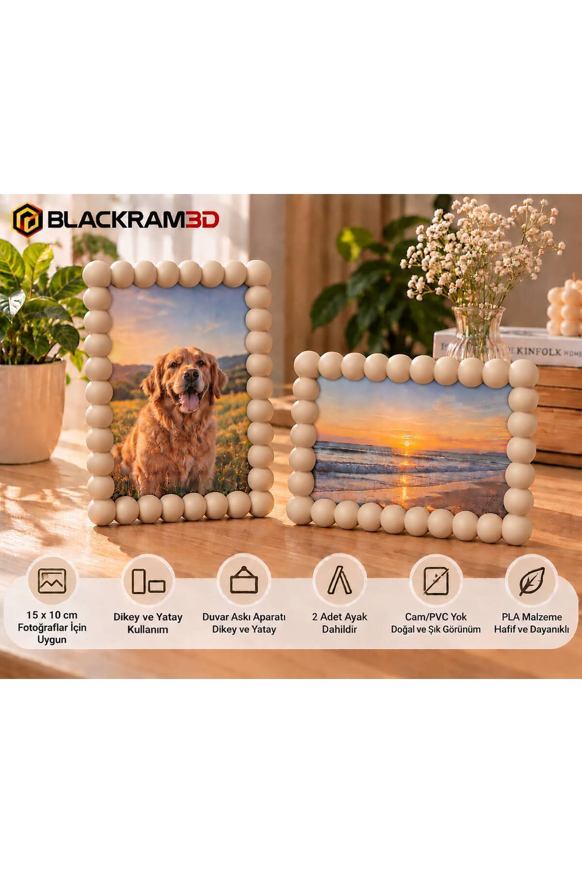 Bubble Fotoğraf Çerçevesi – 10x15 cm Fotoğraf Uyumlu, Dikey/Yatay Kullanım, Ayaklı ve Duvara Asılabilir