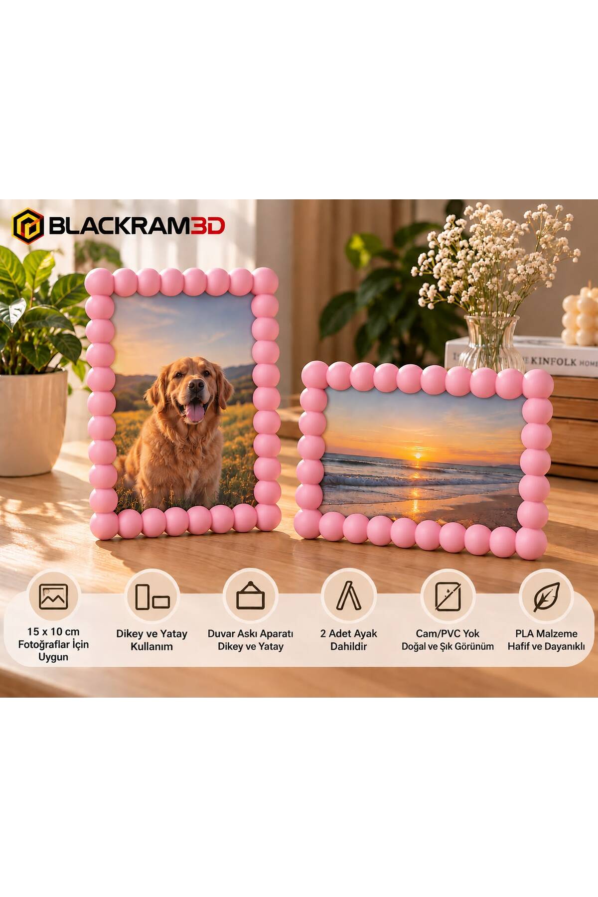 Bubble Fotoğraf Çerçevesi – 10x15 cm Fotoğraf Uyumlu, Dikey/Yatay Kullanım, Ayaklı ve Duvara Asılabilir