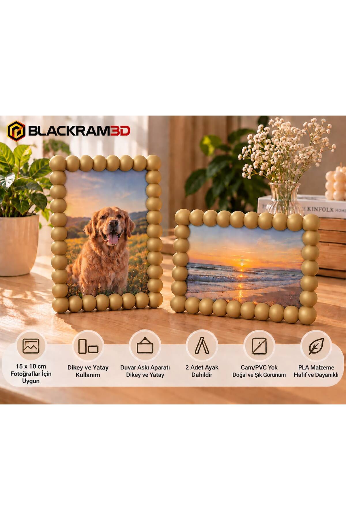 Bubble Fotoğraf Çerçevesi – 10x15 cm Fotoğraf Uyumlu, Dikey/Yatay Kullanım, Ayaklı ve Duvara Asılabilir