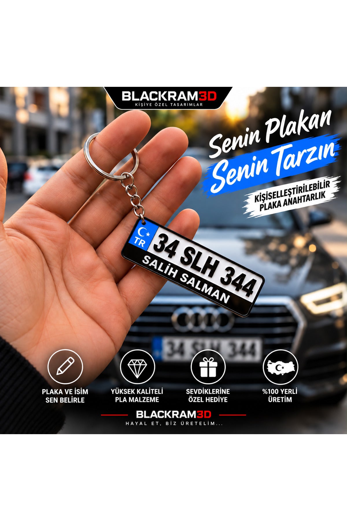 Kişiye Özel Plaka Anahtarlık | İsim ve Yazı Özelleştirilebilir | Kırmızı & Mavi Seçenek