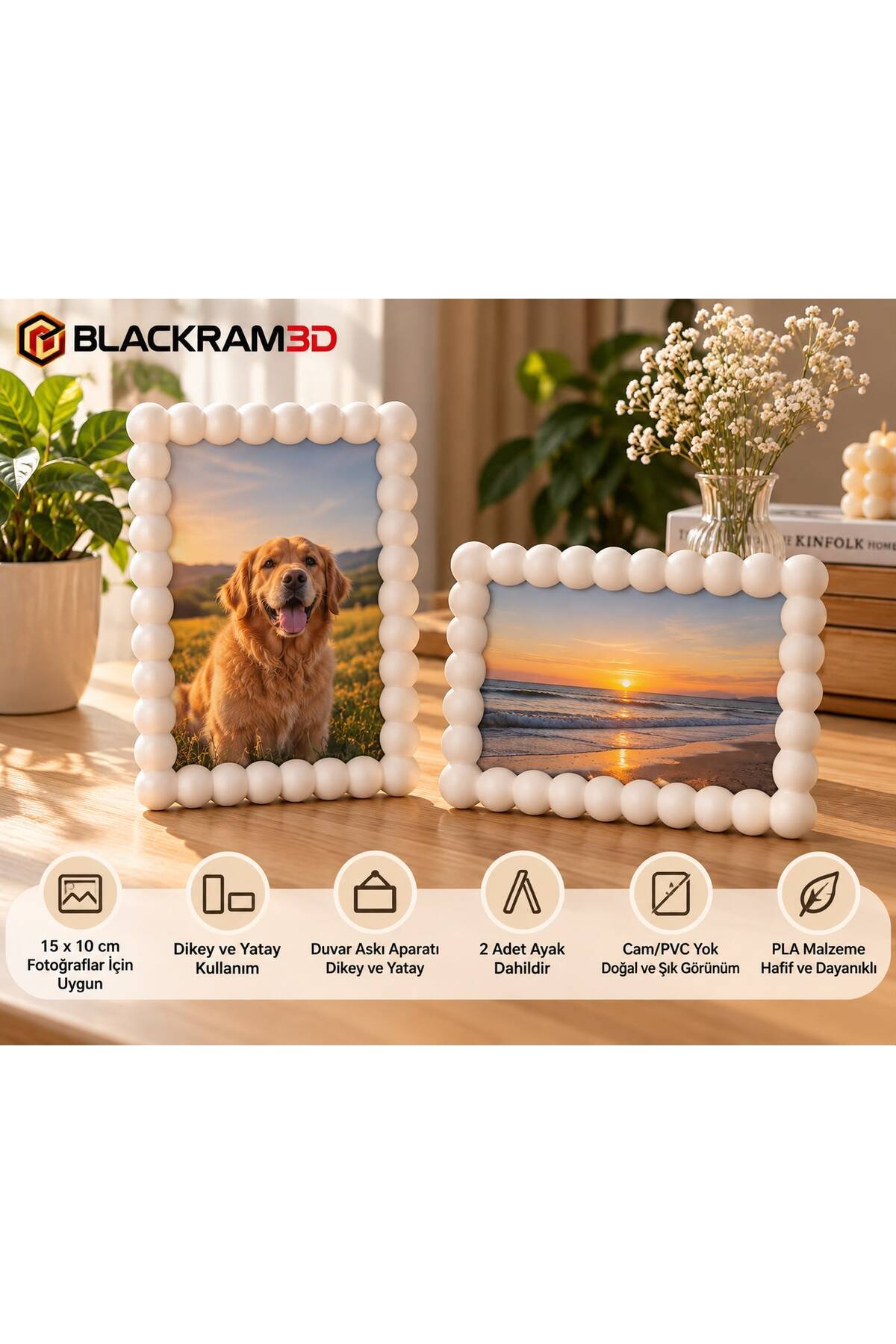 Bubble Fotoğraf Çerçevesi – 10x15 cm Fotoğraf Uyumlu, Dikey/Yatay Kullanım, Ayaklı ve Duvara Asılabilir