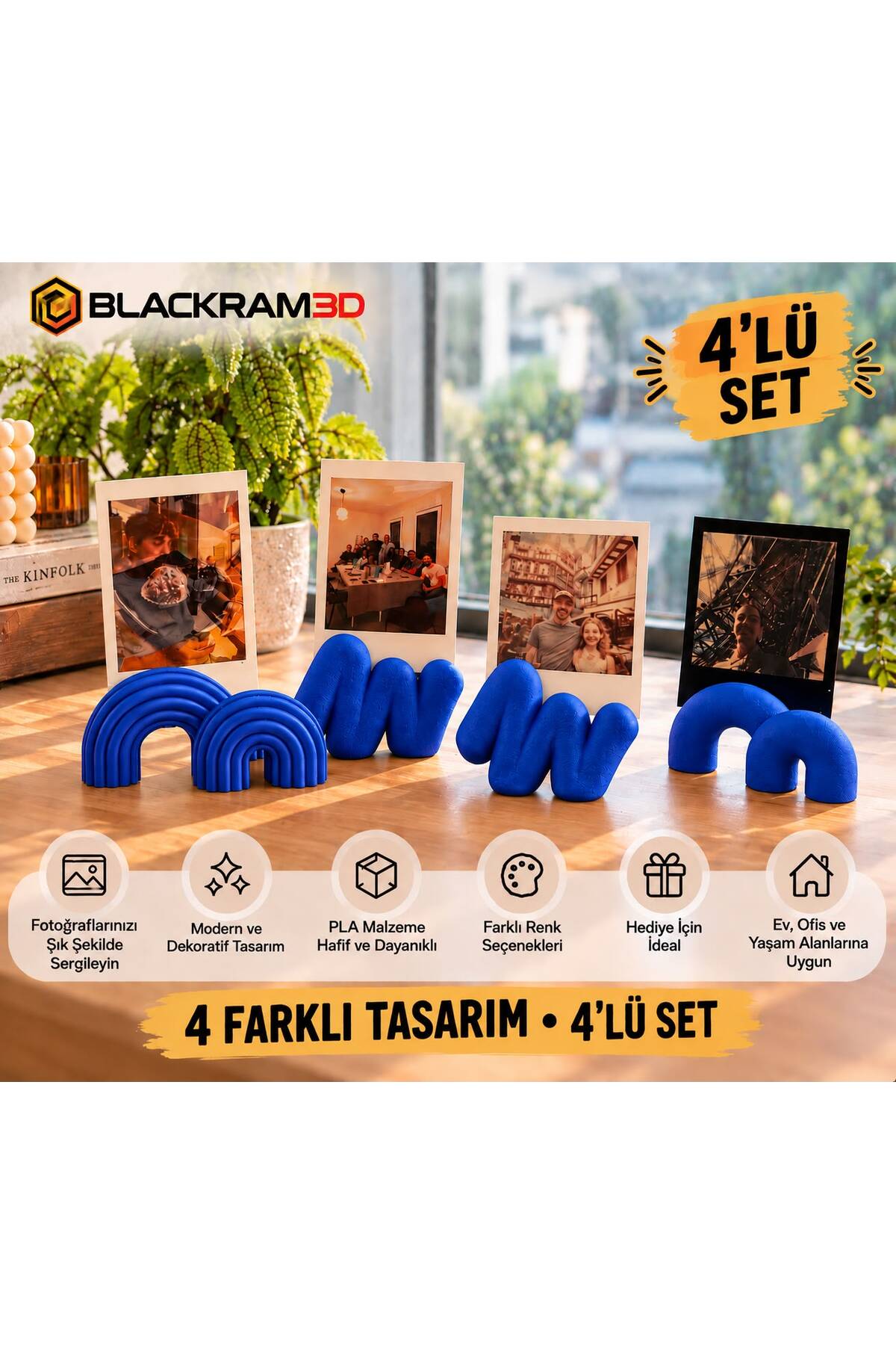 Dekoratif Fotoğraf Tutucu 4’lü Set – 4 Farklı Tasarım, Masaüstü Fotoğraf Standı, Ev ve Ofis Dekoru