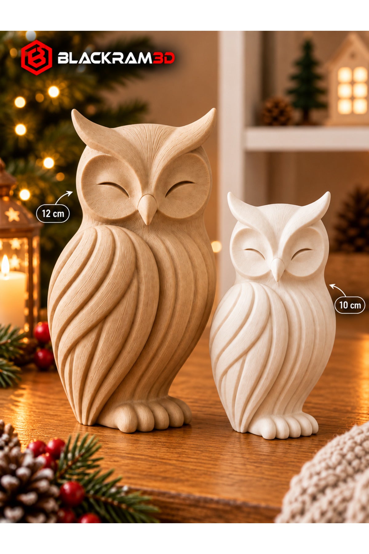 Dekoratif Baykuş Biblo Seti | 2’li Baykuş Figürü | 10 cm - 12 cm