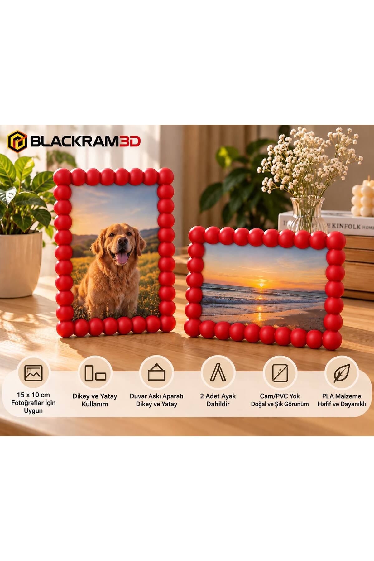 Bubble Fotoğraf Çerçevesi – 10x15 cm Fotoğraf Uyumlu, Dikey/Yatay Kullanım, Ayaklı ve Duvara Asılabilir