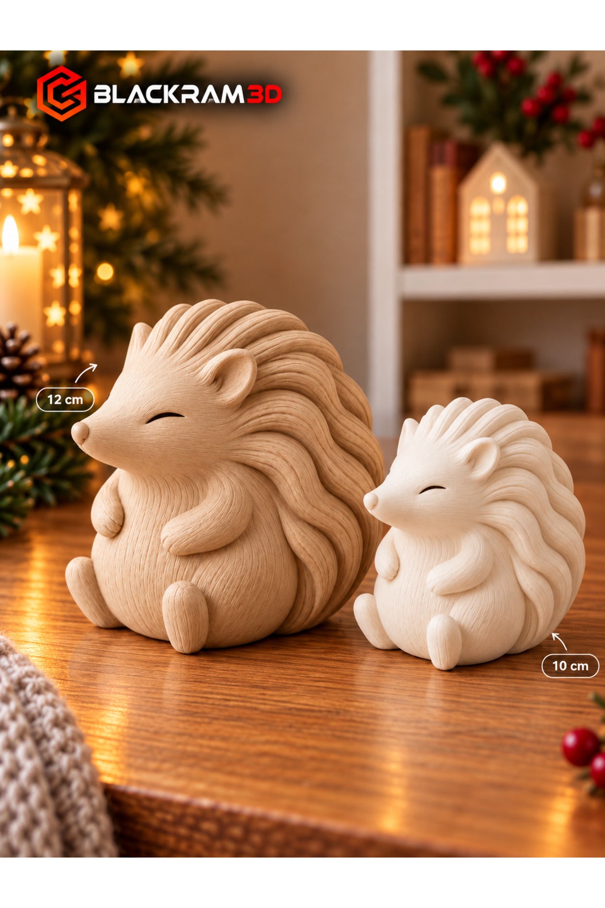 Dekoratif Kirpi Biblo Seti | 2’li Kirpi Figürü | 10 cm - 12 cm